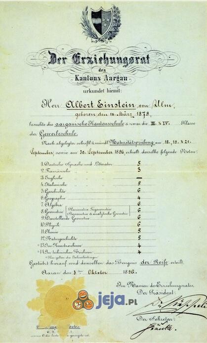 Wbrew opiniom Albert Einstein miał dobre oceny - Jego matura