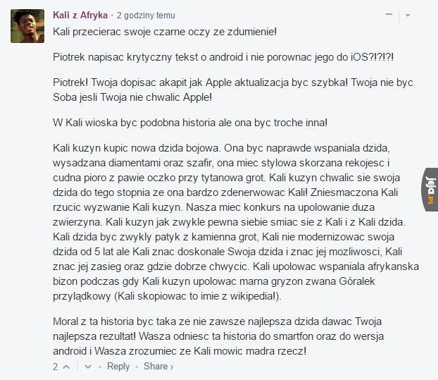 Kali z Afryka pisać dobry komentarz. Ja dać kali strzałka w górę