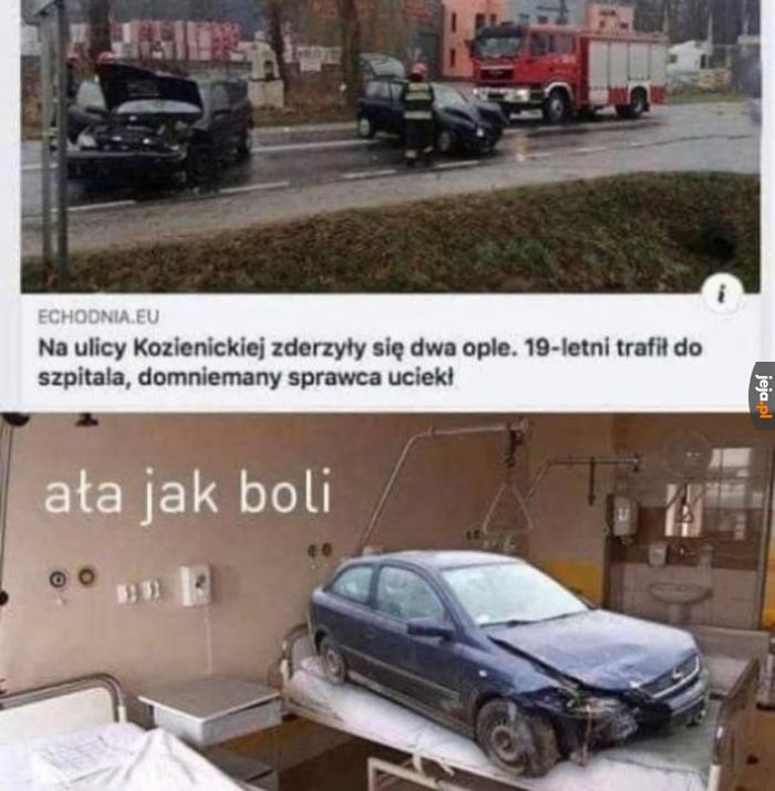 Ciężko ranny Opel został przewieziony do placówki medycznej