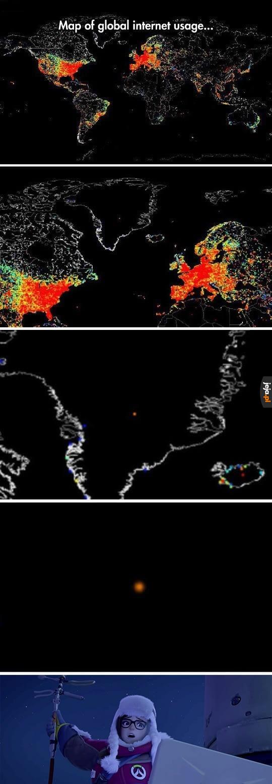 Mapa użycia internetu na świecie