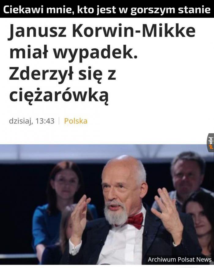 Ciężarówka jest w stanie krytycznym, Korwin wyszedł bez szwanku