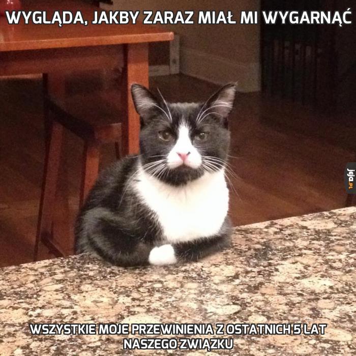 Wygląda, jakby zaraz miał mi wygarnąć