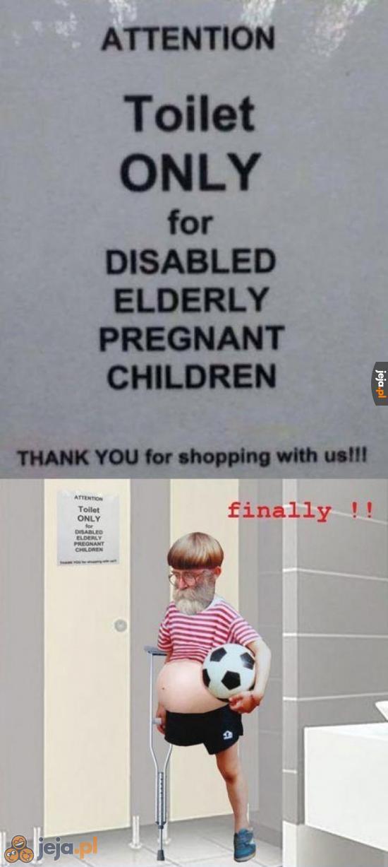 Toaleta tylko dla niepełnosprawnych starszych ciężarnych dzieci