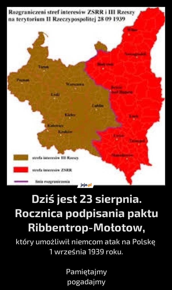 Dziś jest 23 sierpnia. Rocznica podpisania paktu Ribbentrop-Mołotow,