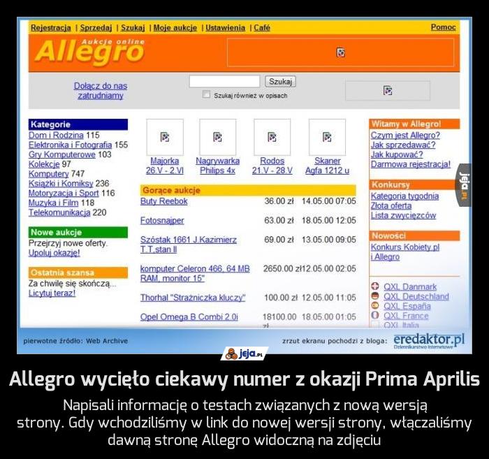 Allegro wycięło ciekawy numer z okazji Prima Aprilis