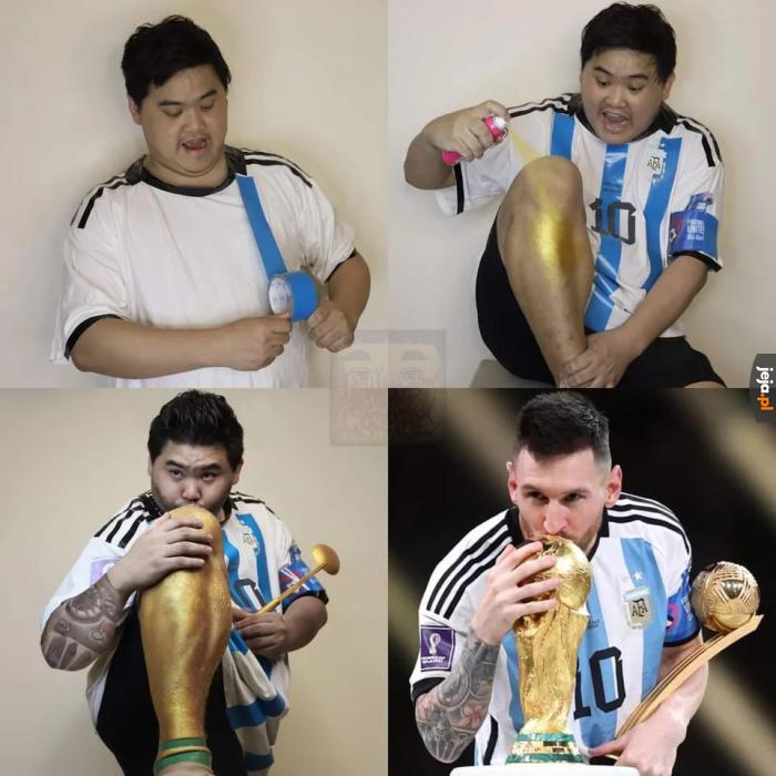 Mistrz cosplayu jako Messi po zdobyciu mistrzostwa świata