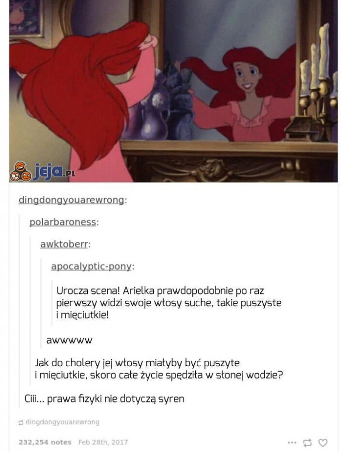 Włosy Arielki po wysuszeniu