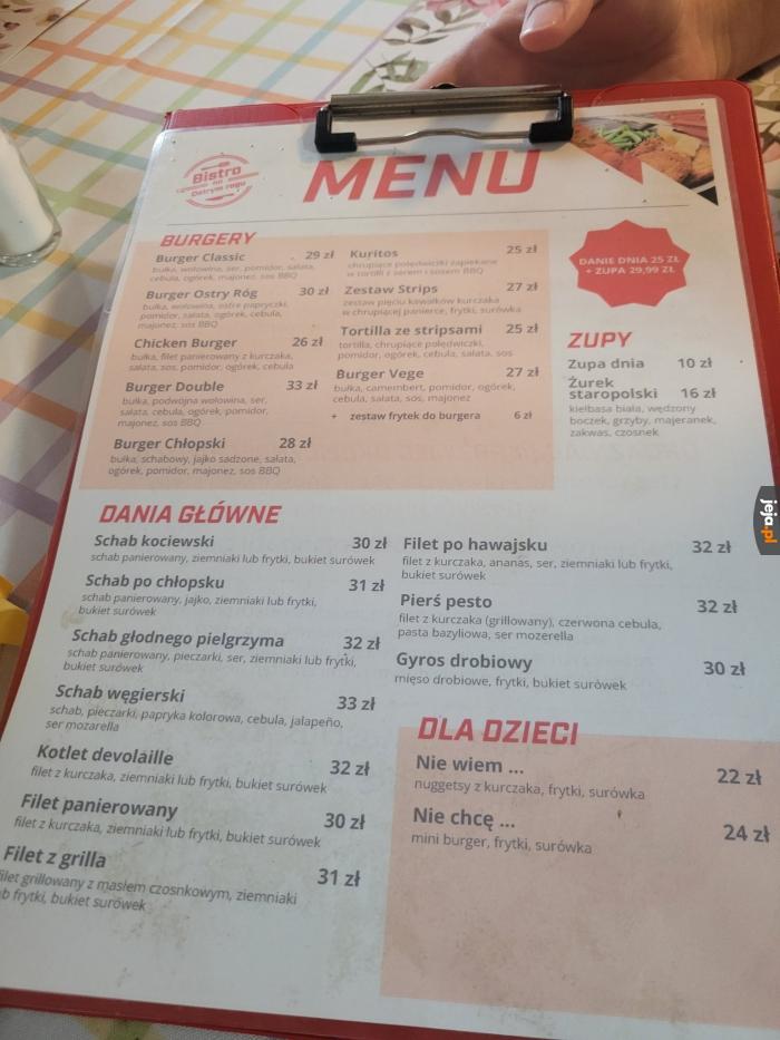 Menu dla dzieci