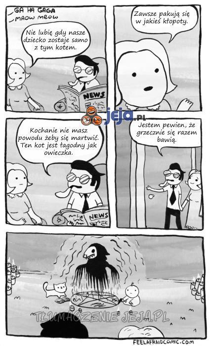 Zabawy kota z dzieckiem