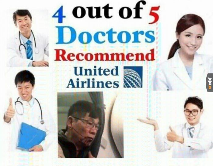 Tylko 1 na 5 lekarzy nie poleca United Airlines!