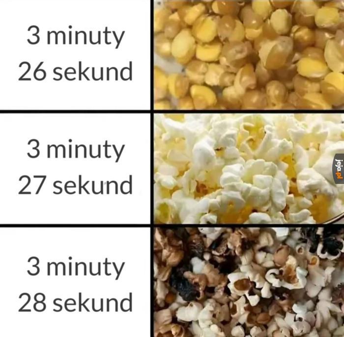Robienie popcornu w mikrofali wymaga doświadczenia i znajomości sprzętu