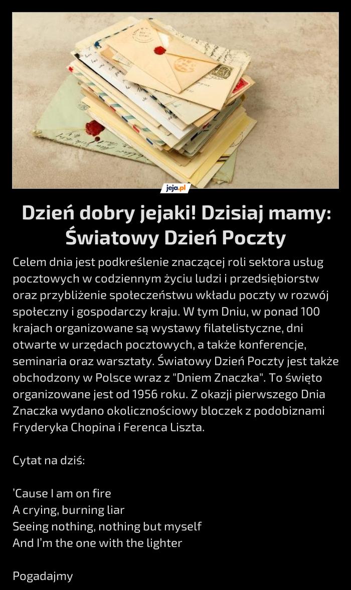 Dzień dobry jejaki! Dzisiaj mamy: Światowy Dzień Poczty
