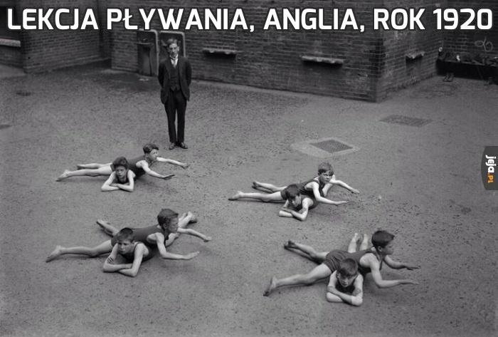 Lekcja pływania, Anglia, rok 1920