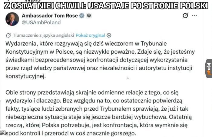 Z ostatniej chwili: usa staje po stronie polski