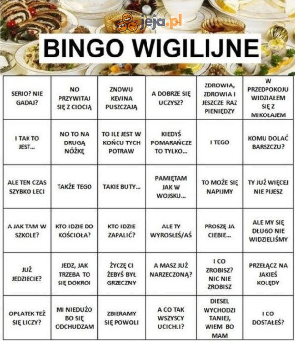 Wigilijne bingo, warto wydrukować przed świętami