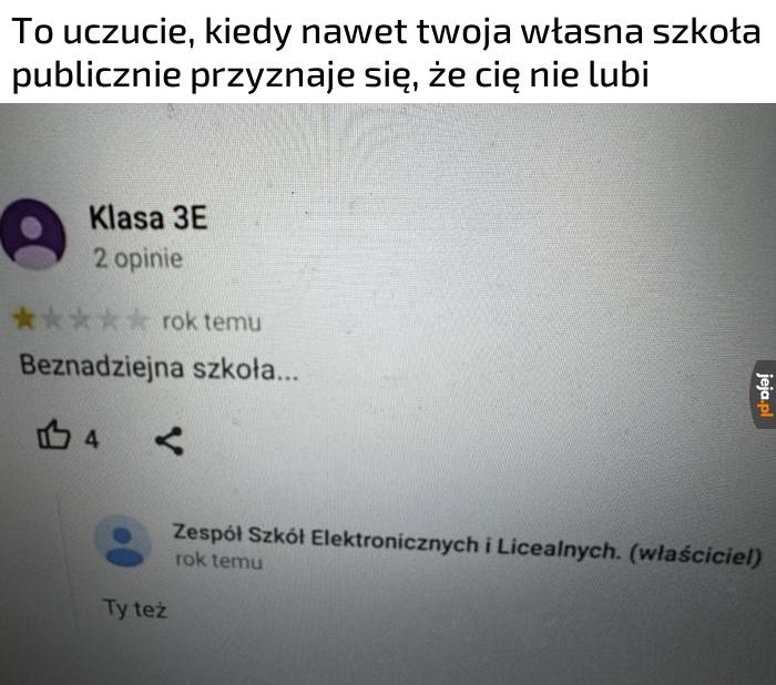 Dlatego dostaje same pały