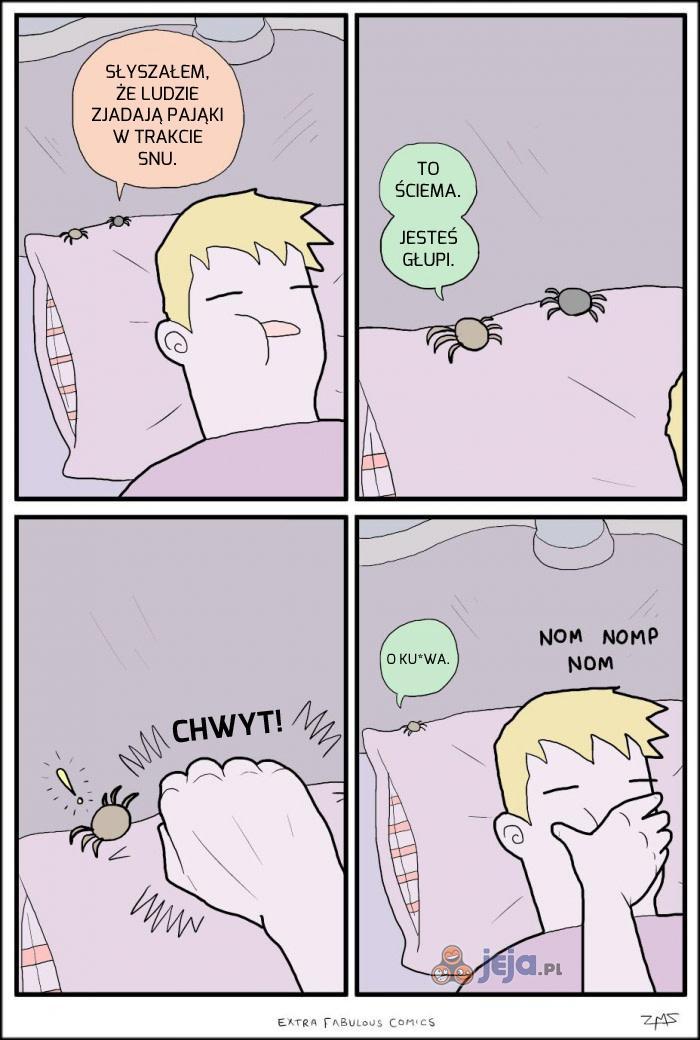 Jedzenie pająków podczas snu