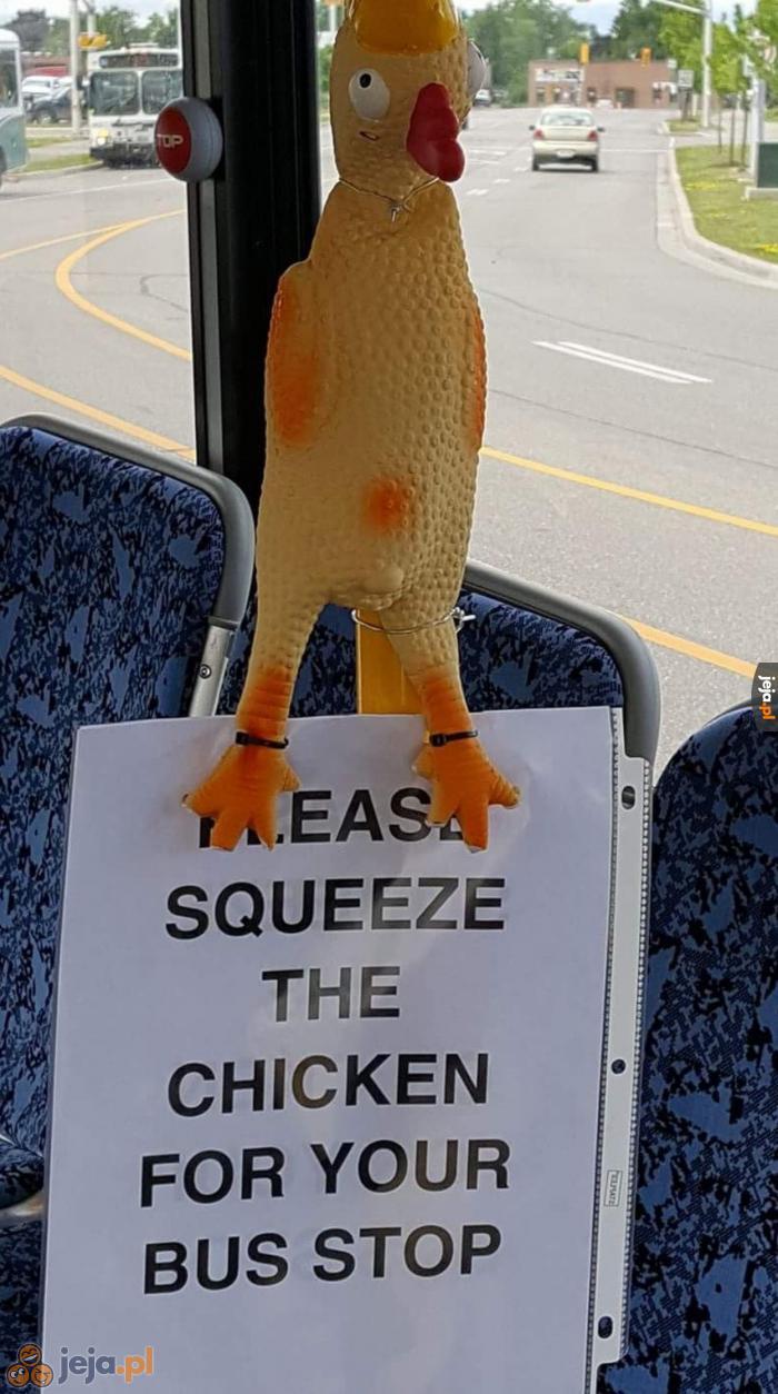 Proszę nacisnąć kurczaka, żeby zatrzymać autobus