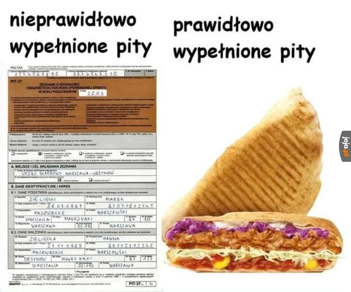 Prawidłowo wypełnione pity