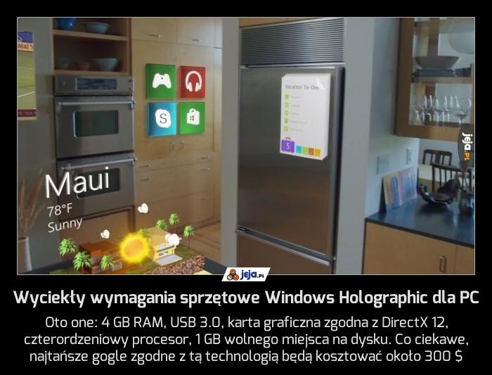 Wyciekły wymagania sprzętowe Windows Holographic dla PC