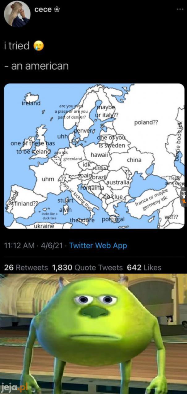 Amerykanin wypełnia mapę Europy