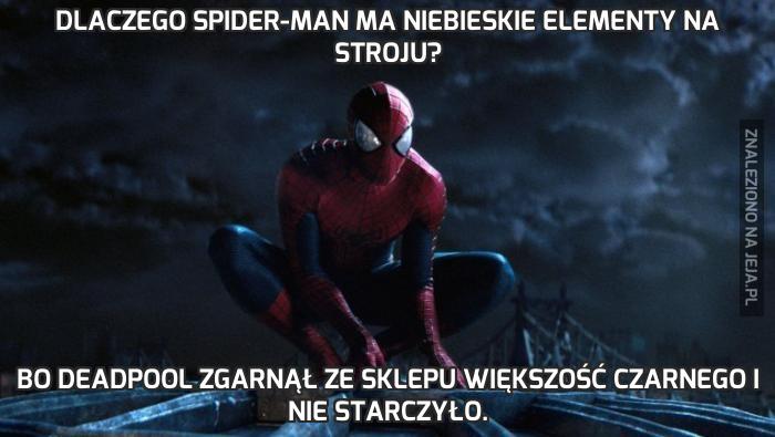 Dlaczego Spider-Man ma niebieskie elementy na stroju?