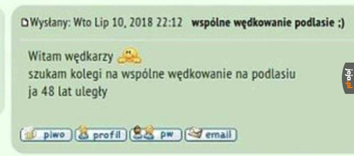 Uległy wędkarz szuka swojego hot szczupaka