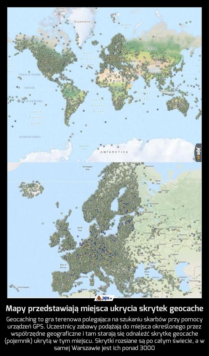 Mapy przedstawiają miejsca ukrycia skrytek geocache
