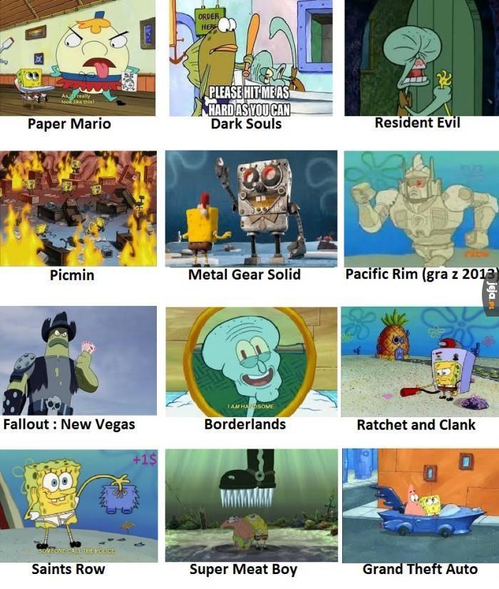 Sceny ze Spongeboba jako znane gry komputerowe