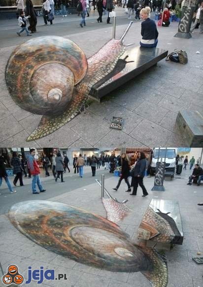 Iluzja na chodniku - ślimak