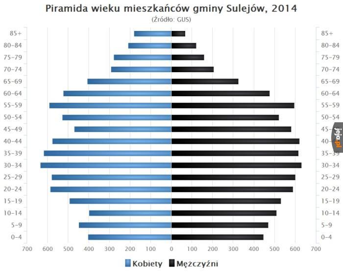 Piramida wieku mieszkańców gminy Sulejów, 2014