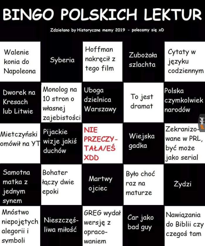 Bingo polskich lektur