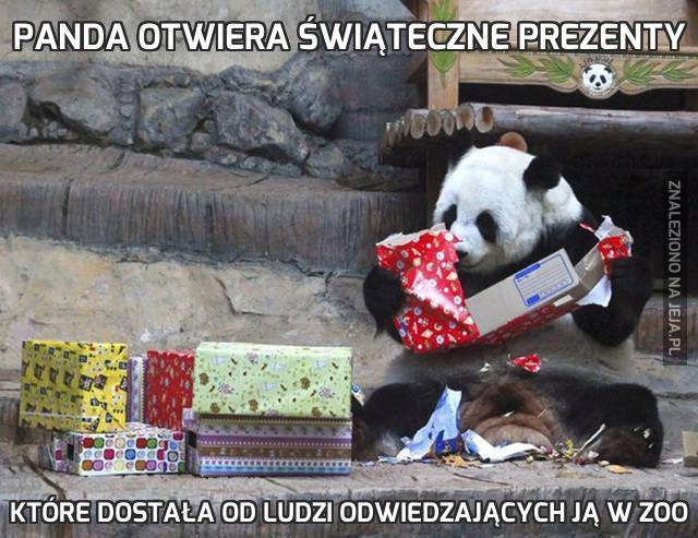 Panda otwiera świąteczne prezenty