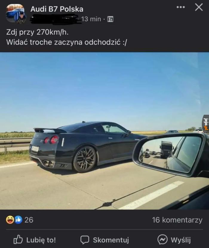 To jeszcze nic, tir zaraz zacznie wyprzedzać