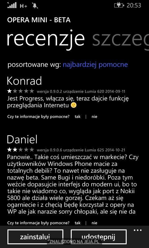 Oceny w sklepie Windows Phone