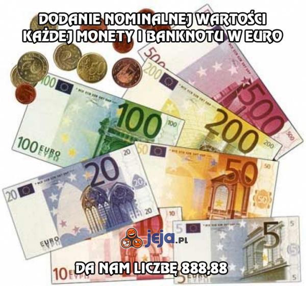 Dodanie każdej monety i banknotu w Euro da magiczną liczbę