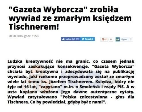 Podobno Tischner nie zgłosił żadnych uwag przy autoryzacji