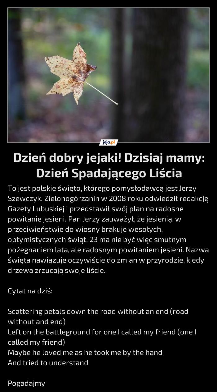 Dzień dobry jejaki! Dzisiaj mamy: Dzień Spadającego Liścia