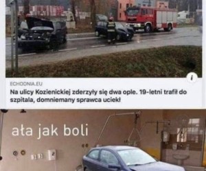 Ciężko ranny Opel został przewieziony do placówki medycznej