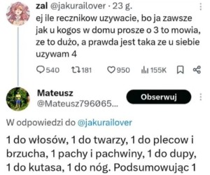 U mnie wchodzi 1 ręcznik na każdy cm²