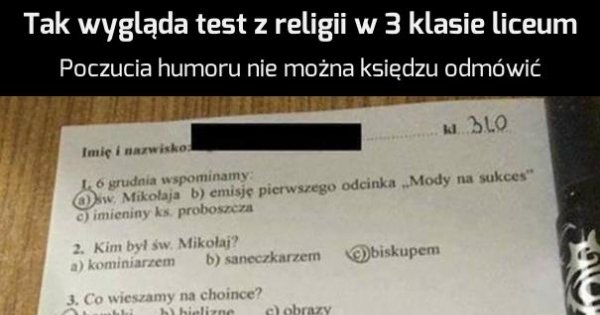 Sprawdzian z religii - Jeja.pl