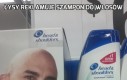 Łysy reklamuje szampon do włosów